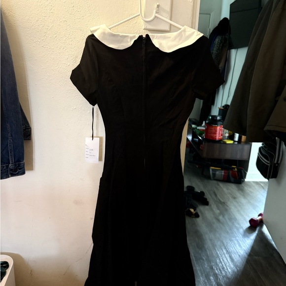 Unique Vintage Black A-Line Dress with Pink Peter Pan Collar - Picture 2 of 3